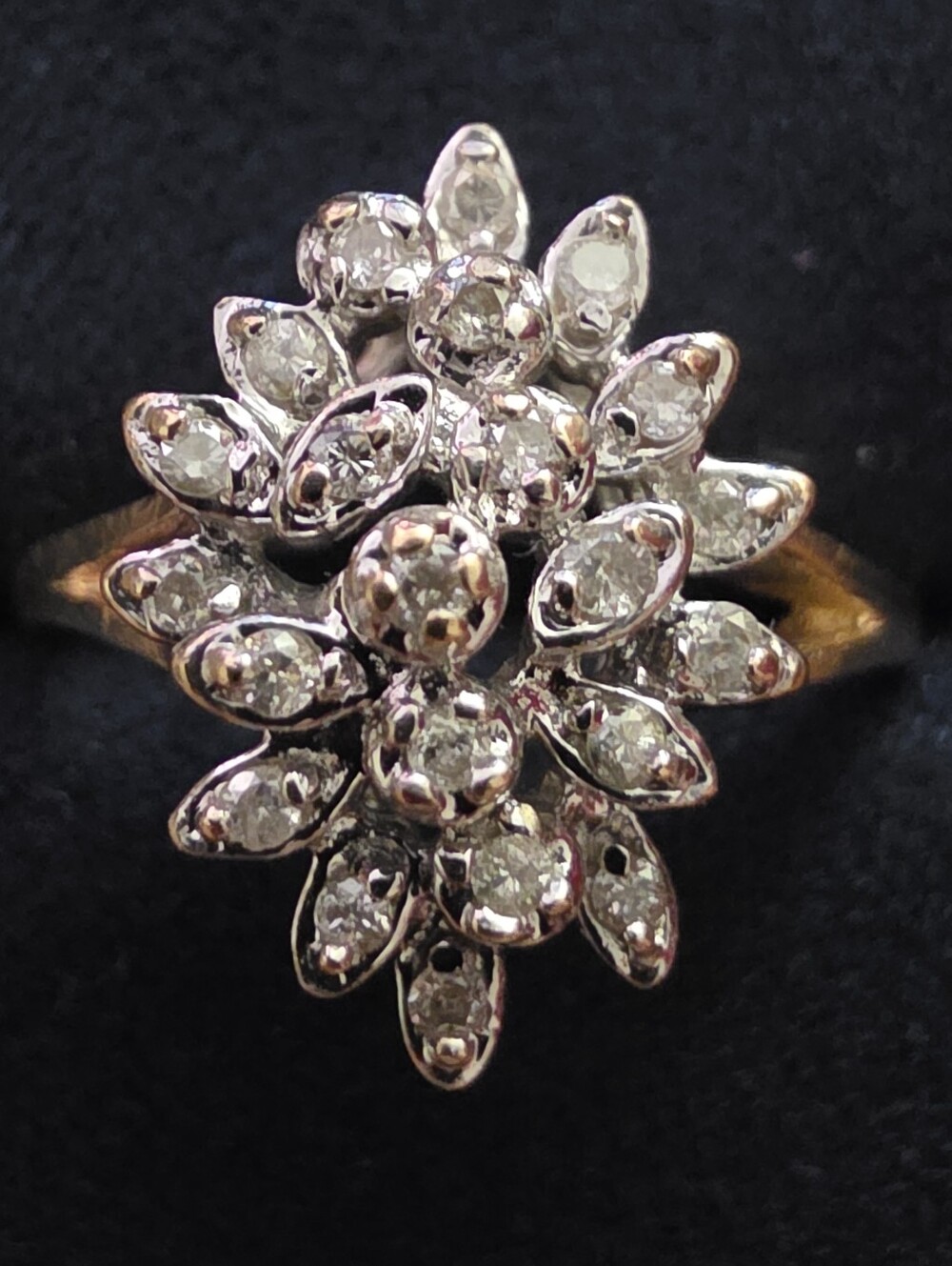 14k Diamond Cluster Yellow, White Gold Ring (Vintage)